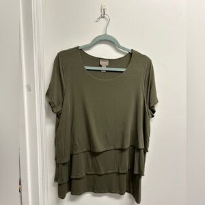 Chico's Olive Layered Short Sleeve Top